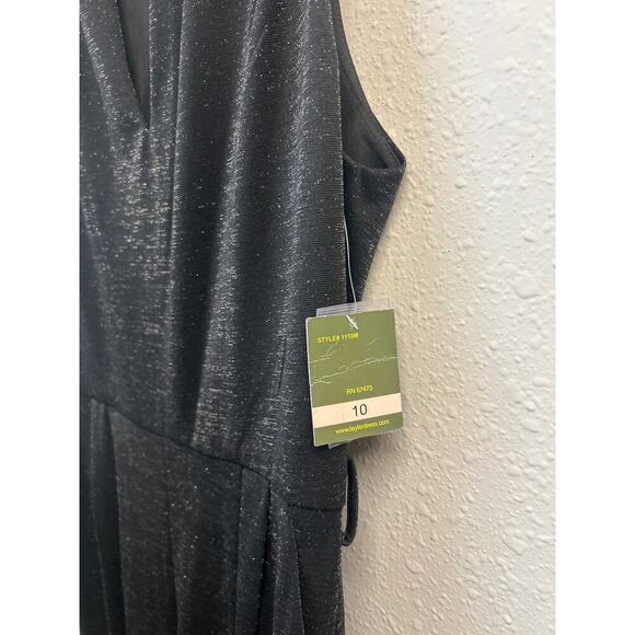 NWT Taylor Black Glitter Women’s Jersey Sleeveless Jumpsuit Pants sz 10 no sash - Picture 2 of 14